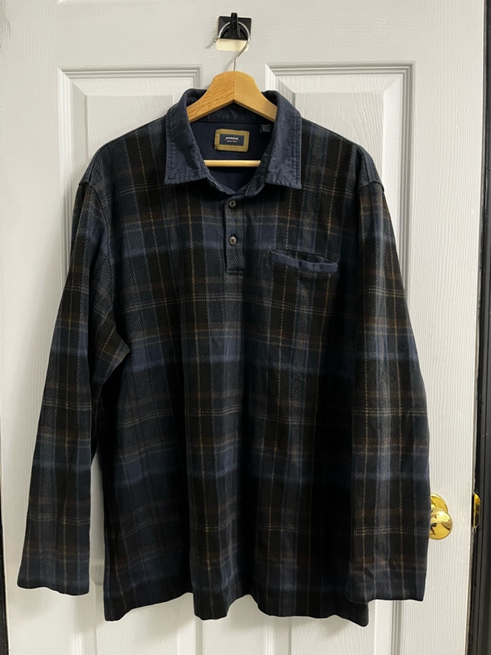 ARROW // Vintage Blue/Brown Plaid Collared Long Sleeve Shirt // XL